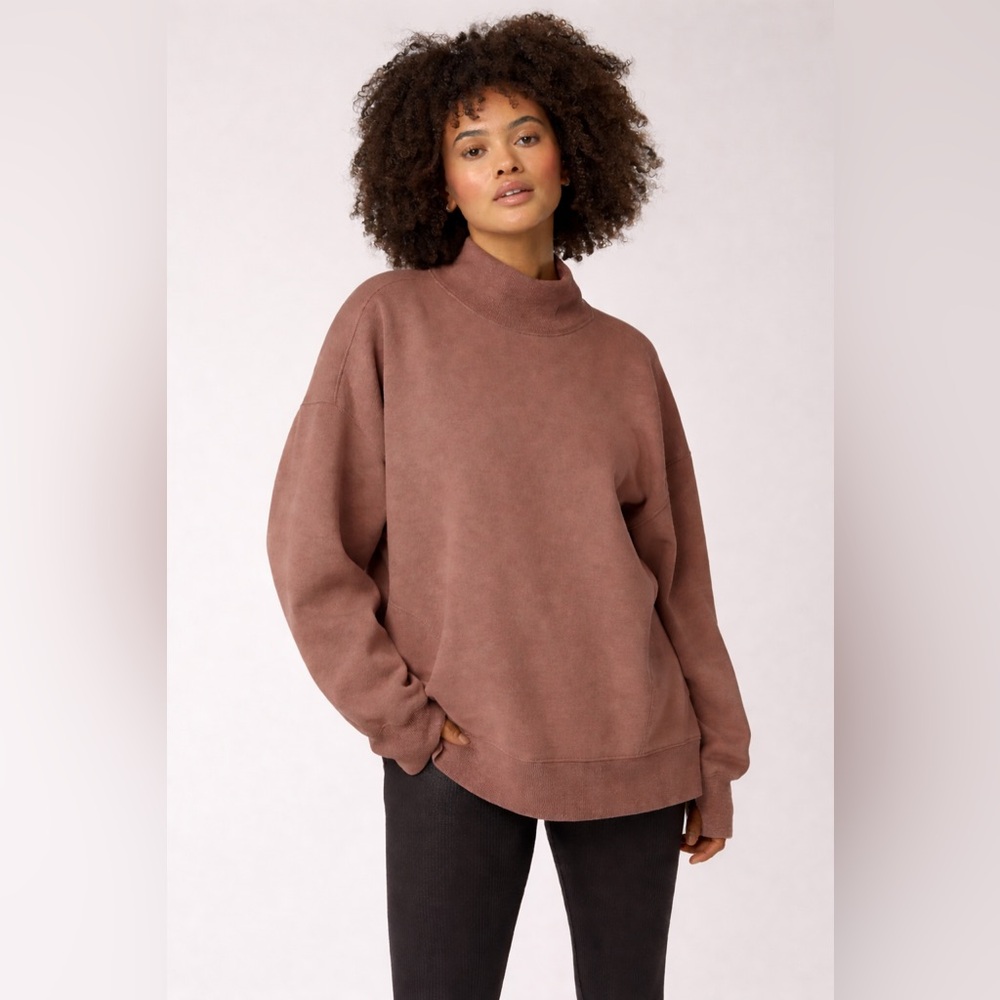 OFFLINE By Aerie Cloud Fleece Oversized Mockneck Sweatshirt in Brown